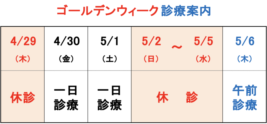 ゴールデンウィーク中の診療案内